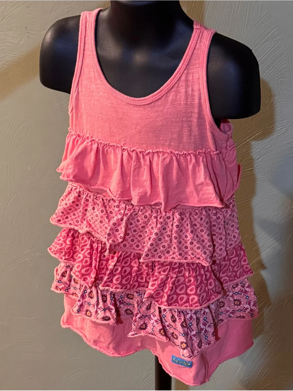 Naartjie Kids Girls Tiered Ruffle Dress Size M (5 Years) Salmon Pink Boho